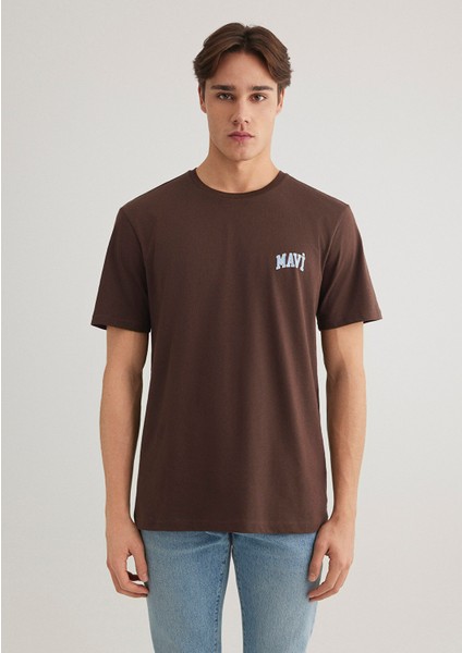 Mavi Logo Baskılı Kahverengi Tişört 0611714-88067
