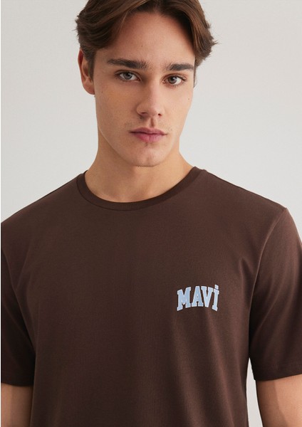 Mavi Logo Baskılı Kahverengi Tişört 0611714-88067
