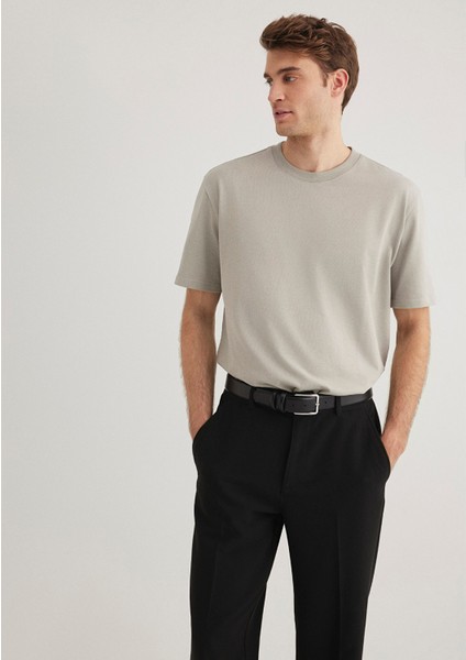 Bisiklet Yaka Basic Gri Tişört 0611596-70100
