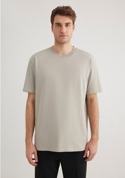 Bisiklet Yaka Basic Gri Tişört 0611596-70100
