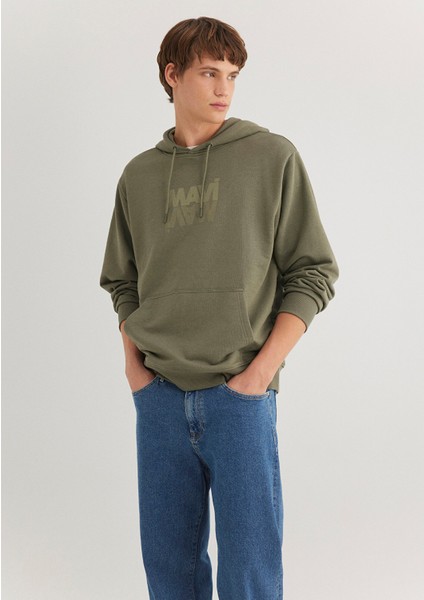 Mavi Logo Baskılı Kapüşonlu Haki Sweatshirt 0611317-71546