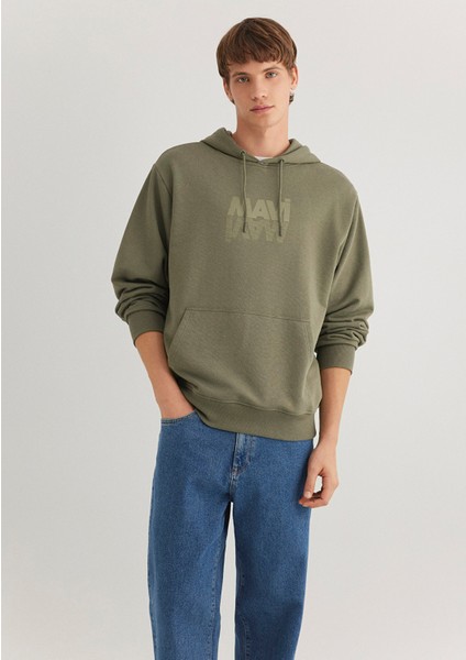 Mavi Logo Baskılı Kapüşonlu Haki Sweatshirt 0611317-71546