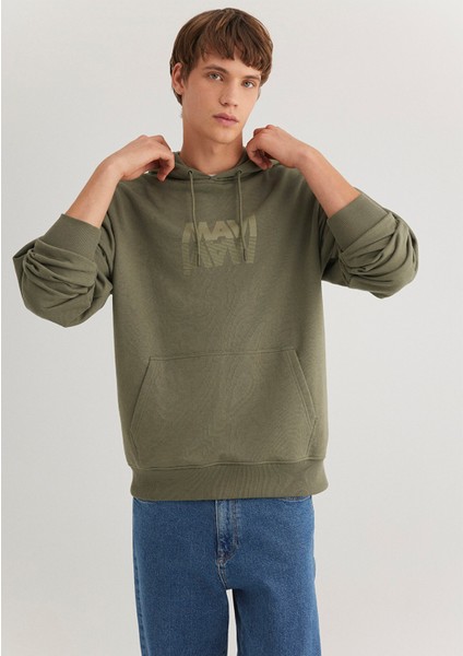 Mavi Logo Baskılı Kapüşonlu Haki Sweatshirt 0611317-71546