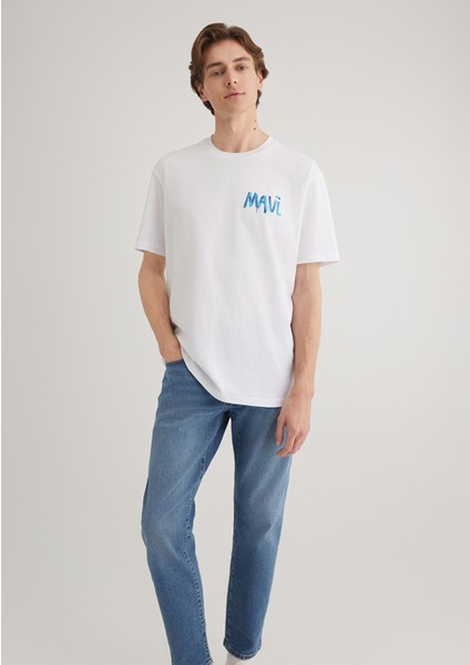 Mavi Baskılı Beyaz Tişört 0612468-620