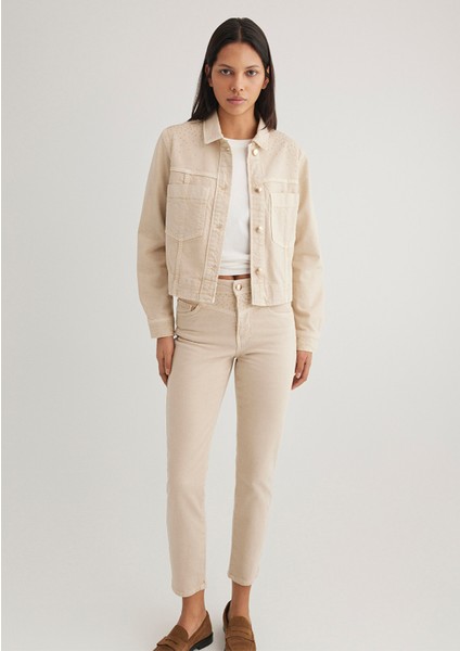 Tanya Gold Premium Taşlı Bej Jean Ceket 1110477-88596