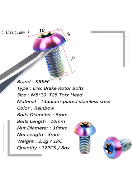 12PC Tarzı Titanium Renkli Disk Fren Rotor Civataları Dağ Bisikleti Fren Disk Rotor Vidası Hafif Beterya Bisiklet Aksesuarları (Yurt Dışından)