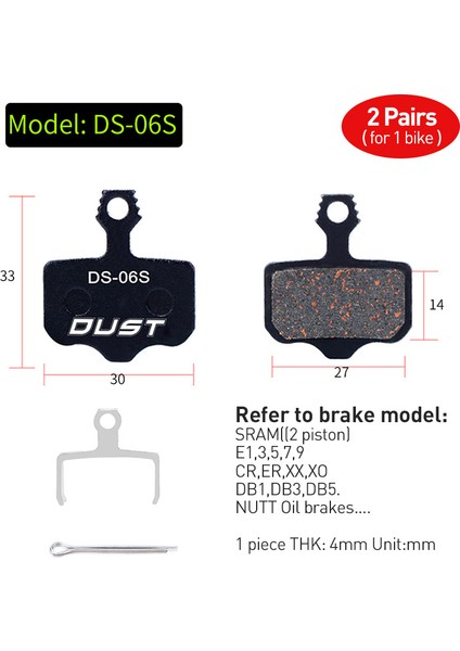 2 Çift DS-06S Stili 2 Çift 4 Adet Bisiklet Disk Fren Balatası Bike Hidrolik Disk Fren Balataları Yarı Metalik Bisiklet Fren Balataları Bb5 Bb7 Avid Sram Için (Yurt Dışından)