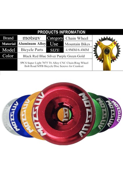4 9mm 5 Adet Simli Stil Motsuv Bisiklet Zincir Tekerlek Civataları Alüminyum Alaşımı C Mtb Yol Bisikleti Zincir Tekerleği Vida Parçaları Için Pervane Bisiklet Parçası (Yurt Dışından)