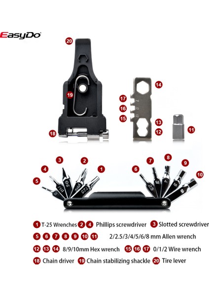 ED2902 Stili Easydo Bisiklet Tamir Aracı Kiti Multitool Hex Spoke Bisiklet Tornavidaları Araç Lastik Kaldırma Allen Anahtarı Mtb Dağ Bisikleti Aracı. (Yurt Dışından)