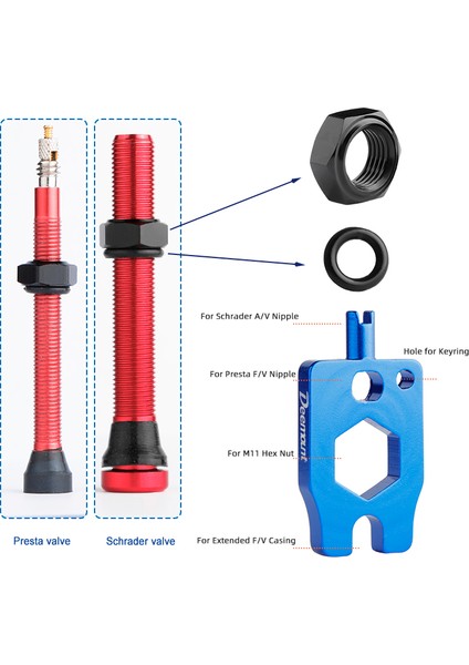 TOL177A Stili Deemount Çok Fonksiyonlu Bisiklet Schrader Presta Servis Aracı Tüp Tamir Kiti Opsiyonel Fv Av Hex Somun O-Ring (Yurt Dışından)