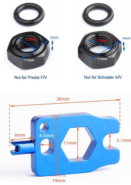 TOL177A Stili Deemount Çok Fonksiyonlu Bisiklet Schrader Presta Servis Aracı Tüp Tamir Kiti Opsiyonel Fv Av Hex Somun O-Ring (Yurt Dışından)