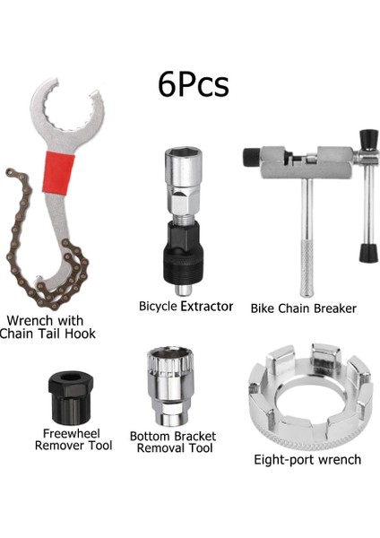 A(6 Çeşit Araç) Stilini Ayarla Bisiklet Tamir Aracı Kiti Kasnak Çıkarma Zincir Kırıcı Çıkarıcı Kırıcı Kolu Çekme Anahtarı Mtb Yol Bisiklet Bakım Seti (Yurt Dışından)