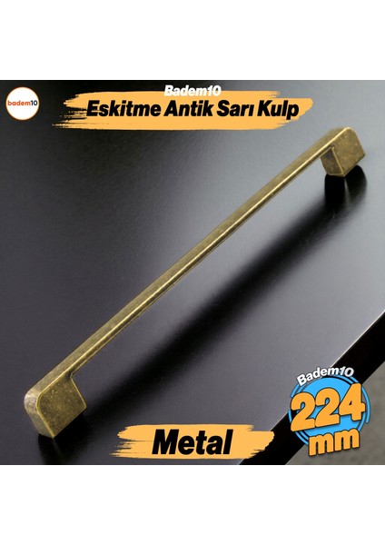 Radus Antik Sarı Metal Kulp 224 mm -22.4 cm Mobilya Çekmece Mutfak Dolabı Dolap Kulpları