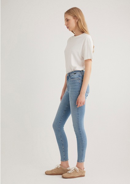 Kadın Serenay Puslu Mavi Gold Shape Jean Pantolon 100980-80533