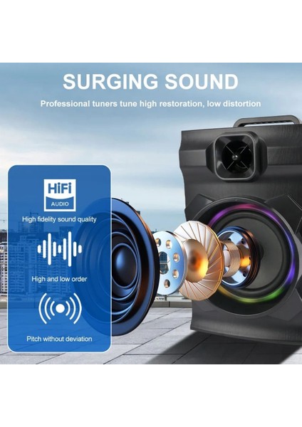 Ahşap Kasa Multımedıa Speaker 28X23X40 Kumandalı Kablosuz Mikrofon Bluetooth V5 Taşınabilir Hoparlör