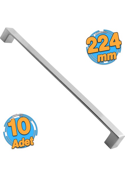 10 Adet Bihter Düz Mobilya Mutfak Dolabı Çekmece Dolap Kapak Kulpu Kulpları Kulbu Krom 224 mm Metal
