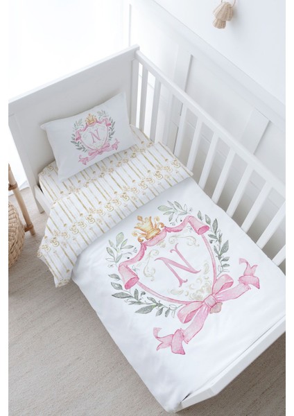 Bebek Boy Nevresim Takımı (100X150) - Pink Royal Series - N Harfi