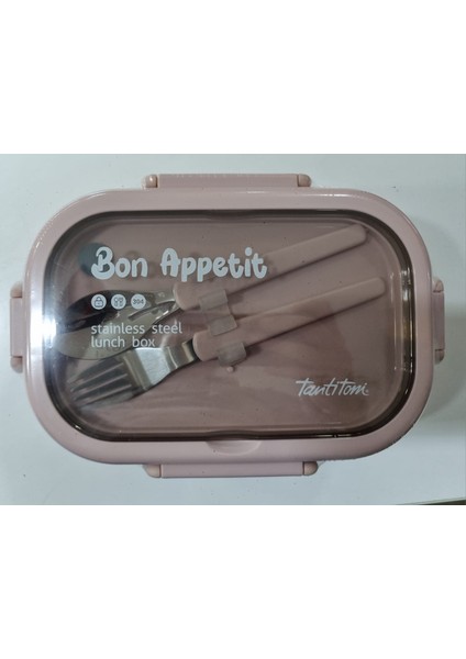 Pembe Paslanmaz Çelik Dikdörtgen Çatal ve Kaşıklı Yemek Taşıma Kabı 850ML fiyatları