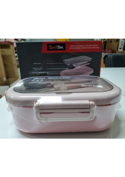 Pembe Paslanmaz Çelik Dikdörtgen Çatal ve Kaşıklı Yemek Taşıma Kabı 850ML modelleri