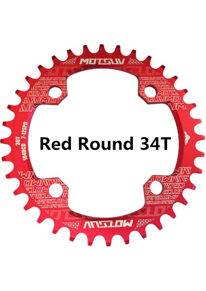 Kırmızı Yuvarlak 34T Stili Bisiklet Krank 104BCD Yuvarlak Şekilli Dar Geniş Mtb Zincir Halkası Bisiklet Dişli Seti Tekli Levha (Yurt Dışından)