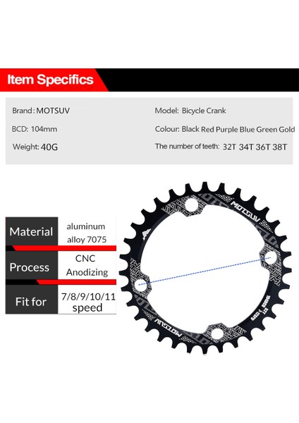 Kırmızı Yuvarlak 34T Stili Bisiklet Krank 104BCD Yuvarlak Şekilli Dar Geniş Mtb Zincir Halkası Bisiklet Dişli Seti Tekli Levha (Yurt Dışından) fiyatları