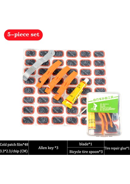 5 Parçalı Set Stili Bisiklet Lastik Tamir Kiti Aracı Seti Yama Kauçuk Taşınabilir Dağ Bisikleti Sürme Anahtar Çıkarma Kaldırma Iç Onarım (Yurt Dışından)