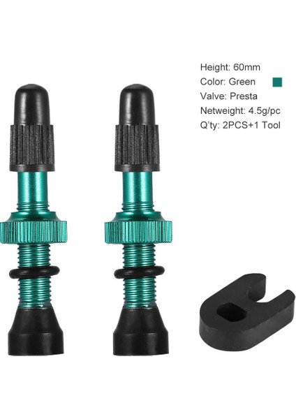 60MM Yeşil 2 Adet Stil Yol Tüpü Jant Alaşımlı Veya Pirinç Gövdeli 1 Çift Presta Valfli Bisiklet Lastiği Brass Kapak ve Araç ile (Yurt Dışından)