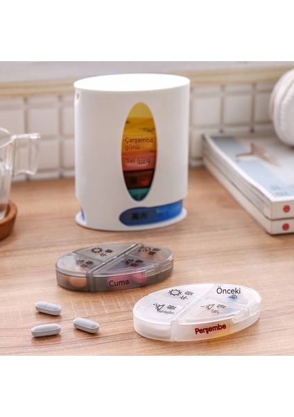 Hap Kutularına Bölünmüş Haftanın Oval Çekmecesi - Çıkarılabilir 28 Bölmeli Saklama Hap Kutuları (Yurt Dışından) modelleri