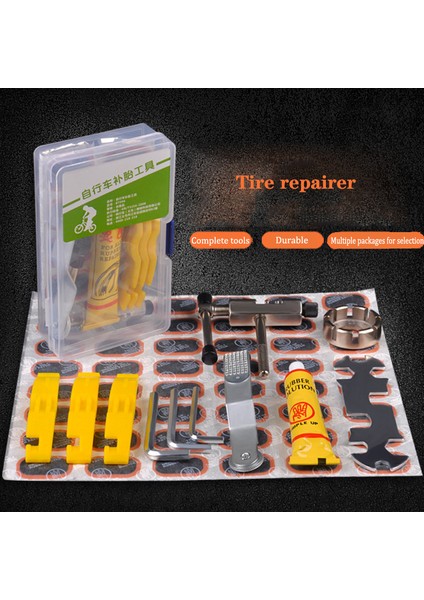 4 Parçalı Set Stili Bisiklet Lastik Tamir Kiti Aracı Seti Yama Kauçuk Taşınabilir Dağ Bisikleti Sürme Anahtar Çıkarma Kaldırma Iç Onarım (Yurt Dışından)