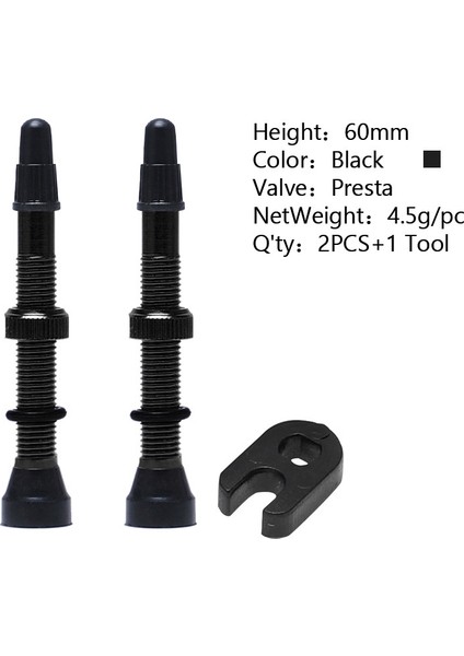 60MM Siyah 2 Adet Tarzı Bisiklet Lastik Hava Valfi Tubeless Jant Valfi Kiti Bakır Çekirdek Alaşım Gövde Kauçuk Taban (Yurt Dışından)