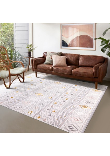 Cunda CN013 Krem Uzun Ömürlü Yumuşak Dokulu Salon Mutfak Koridor Oturma Odası Yolluk Halı
