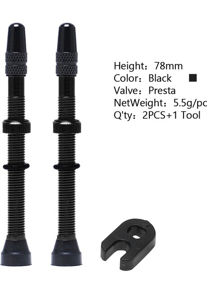 78 mm Siyah 2 Adet Tarzı Bisiklet Lastik Hava Valfi Tubeless Jant Valfi Kiti Bakır Çekirdek Alaşım Gövde Kauçuk Taban (Yurt Dışından)