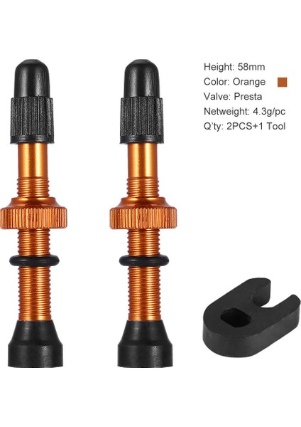 58 mm Turuncu Stil 1 Çift Bisiklet Alaşım Gövde Valf mm Bisiklet Fv Presta Tüpüsüz Lastik Valfı Mtb Yol Bisikleti Nipel Wtool Valf Kapağı ile (Yurt Dışından)