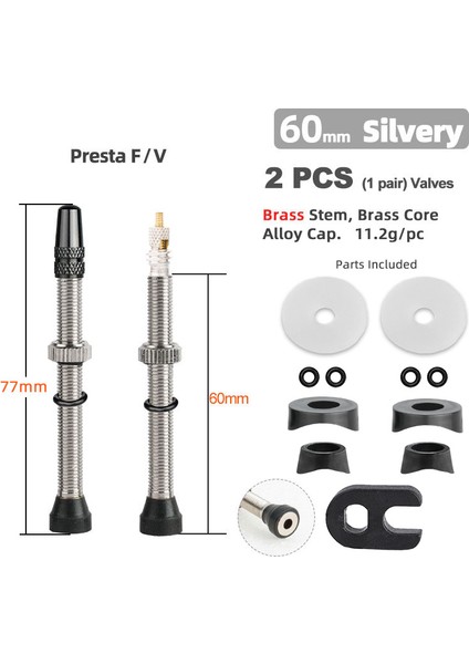 60 mm Pirinç Gümüş Bb Stili Deemount mm Bisiklet Tüpüsüz Lastik Presta Valfı Pirinç Gövde Pirinç Gövde W Alaşım ve Aracı (Yurt Dışından)