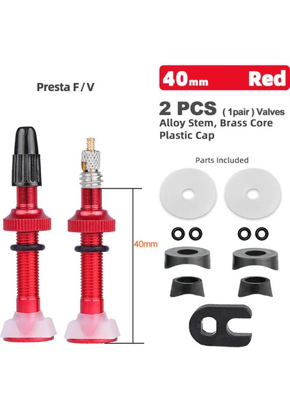 40MM Alaşımlı Kırmızı B Stili Deemount 1 Çift mm C Işlenmiş Presta Valf Mtb Yol Bisikleti Tubeless Lastikler Pirinç Çekirdekli (Yurt Dışından)