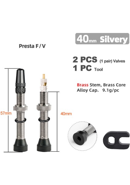 40MM Pirinç Gümüş Stili Deemount mm Pirinç Veya Alaşım Gövde Bisiklet Fv Presta Tüp Yoklama Lastik Valfi Yol Bisikleti Mtb Meme Wtool Alaşım Valf Kapağı (Yurt Dışından)