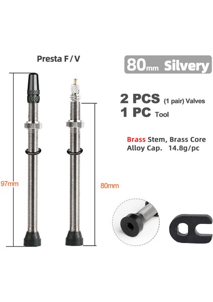 80MM Pirinç Gümüş Stili Deemount mm Bisiklet Tüpüsüz Lastik Presta Valfı Pirinç Gövde Pirinç Gövde W Alaşım ve Aracı (Yurt Dışından)