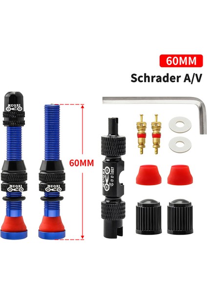 60 mm Mavi - Takım Stili Muqzı mm Schrader Valf Mtb Yol Bisikleti Av Tüp Yok Lastik Kenar Valfi C Tekerlek Valfı Tüpsüz Lastik Bisiklet Aksesuarları Için (Yurt Dışından)