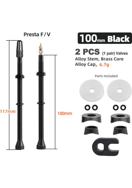 100 mm Alaşımlı Siyah B Stili Deemount Bisiklet Tüpüsüz Lastik Presta Valfı Pirinç Çekirdek Opsiyonel Pirinç Alaşımlı Gövde mm W Alaşım Kapa ve Aracı (Yurt Dışından)