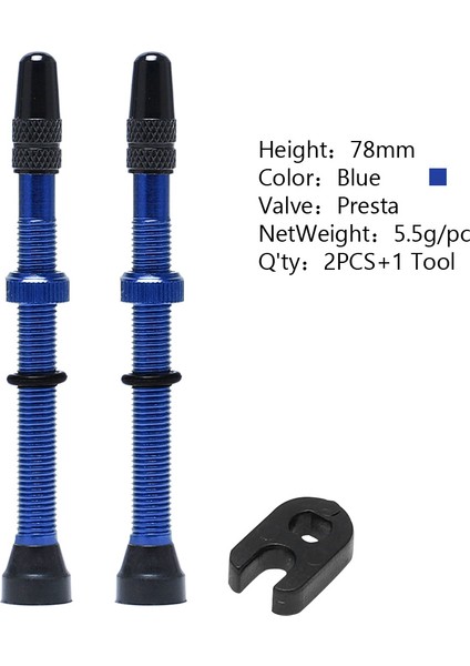 78 Mm-Mavi Stil Bisiklet Lastik Hava Valfı Lastik Tüpüsüz Tekerlek Valfı Kiti Bakır Çekirdek Alaşım Gövde Kauçuk Tabanlı (Yurt Dışından)