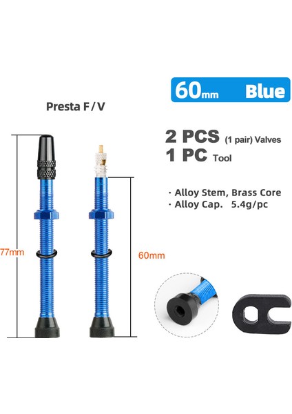 60MM Alaşım Mavi Tarzı Yol Tüpüsüz Jantlar Için 1 Çift mm Presta Valf, Pirinç Çekirdekli W Alaşım Kapak ve Aracı (Yurt Dışından)