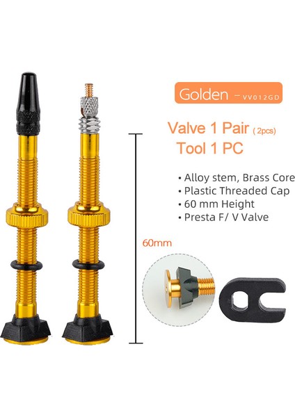 60MM Alaşım Altın Tarzı Yol Tüpü Jant Için 1 Çift mm Presta Valf, Pirinç Gövde ile Kapağı ve Aracı Ile Birlikte (Yurt Dışından)