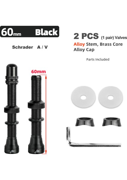 Av 60MM Siyah Stil Dağ Bisikleti Yol Bisikleti Tübülüs Jantlar Için Işlenmiş Eloksallı Uçlu Deemount Radyal Av Valf mm C (Yurt Dışından)