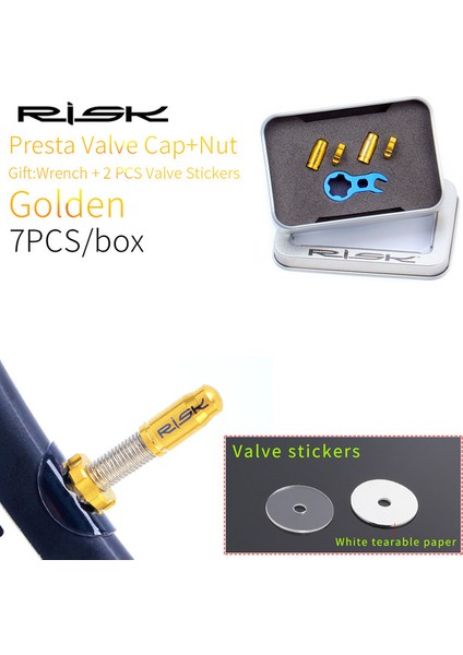Presta 7 Adet Altın Tarzı Risk Bisiklet Presta Valf Kapak Ti Titanyum Alaşım Yol Bisikleti Schrader Valf Kaplı Koruyucu Fransız Lastik Toz Geçirmez - E Ticaret Başlığı (Yurt Dışından)