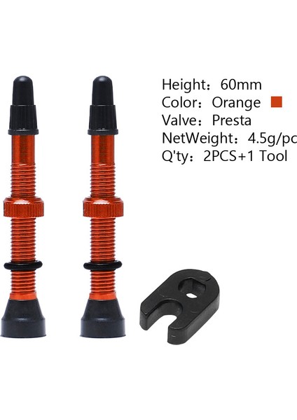 60MM Turuncu Stil Bisiklet Lastik Hava Valfi Tubeless Jant Valf Kiti Bakır Çekirdek Alaşım Gövde Kauçuk Tabanlı (Yurt Dışından)