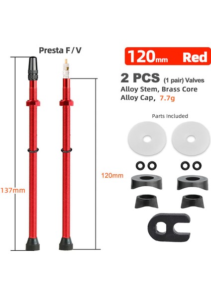 120 mm Alaşımlı Kırmızı B Stili Deemount Bisiklet Tüpüsüz Lastik Presta Valfı Pirinç Çekirdek Opsiyonel Pirinç Alaşımlı Gövde mm W Alaşım Kapa ve Aracı (Yurt Dışından)