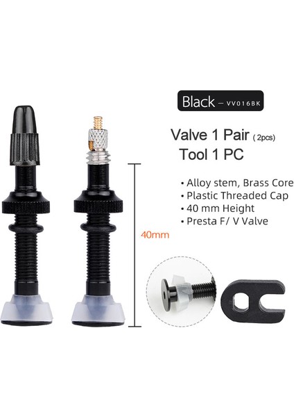 40 mm Alaşımlı Siyah Stil Yol Tüpü Jant Için 1 Çift mm Presta Valf, Pirinç Gövde ile Kapağı ve Aracı Ile Birlikte (Yurt Dışından)