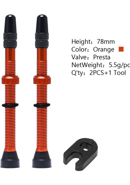 78MM Turuncu 2 Adet Tarzı Yol ve Mtb Bisikletleri Için mm Presta Valfli 1 Çift Tüp Contalı Tüp Yokluğu Lastiği ile Uyumlu Pirinç Çekirdek Alaşım Gövde (Yurt Dışından)