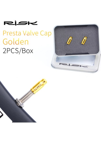2 Adet-Fv Kapağı-Altın Tarzı Rısk Titanyum Bisiklet Lastik Valf Kapağı ve Somun Anahtarlı Koruma Sticker Seti Yol Bisikleti Presta Valf Toz Geçirmez Kapak Aksesuarları (Yurt Dışından)