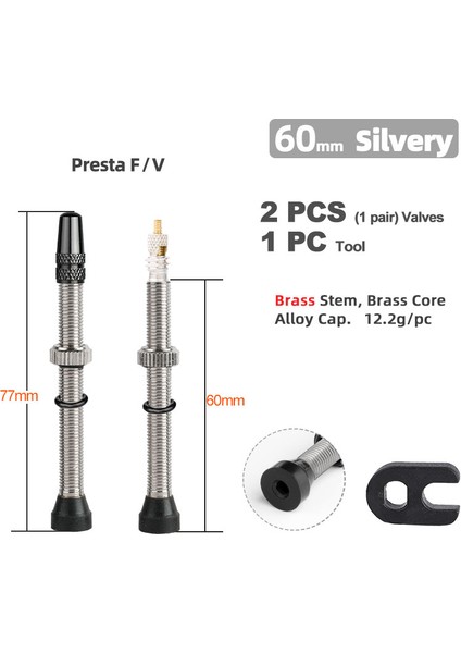 60MM Pirinç Gümüş Stili Deemount mm Pirinç Veya Alaşım Gövde Bisiklet Aksesuarları Tüp Yok Lastik Valfi Yol Bisikleti Mtb Meme Wtools Alaşım Vana Kapak (Yurt Dışından)